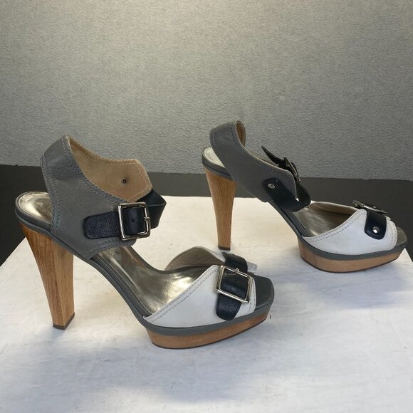 EUC Coach Annissa Women Platform Sandals Size 9.5 B,Heels,Italy,White/Gray/Black - Picture 1 of 12